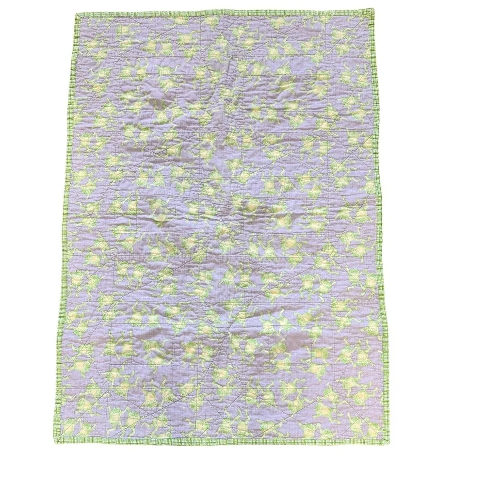 Handmade Quilted Baby Blanket Green  Frogs Polka Dot  34x25